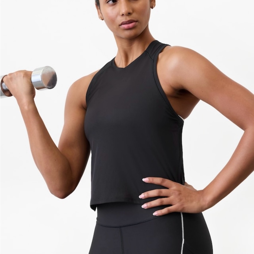 Athleta Black Grid Knit Tank, Muscle Crop Top